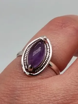 Anillo Plata 925 y Amatista Talla Marquise