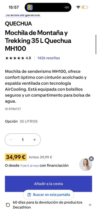 Mochila Quechua 35L Verde y Gris