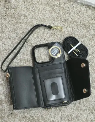 Funda iPhone Negra con Anillo y cartera