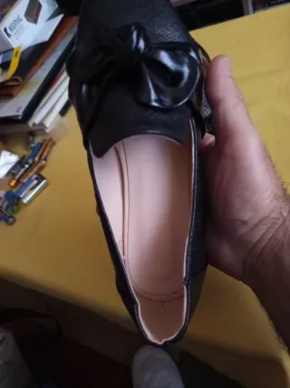 Zapatos planos mujer negros lazo talla 38.