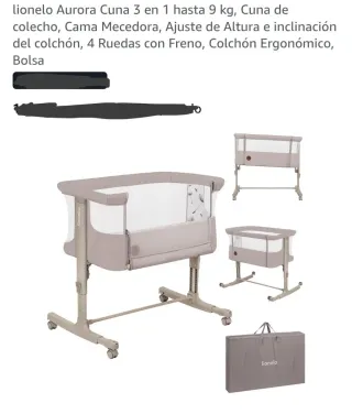 Cuna colecho 3 en 1, marca Lionelo Aurora