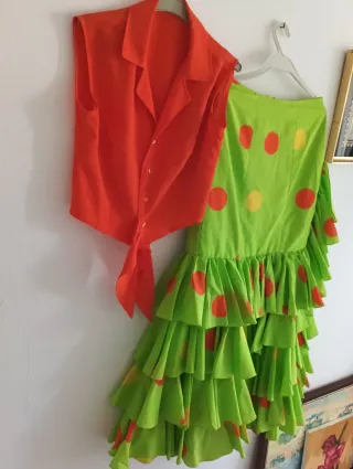 Falda flamenca verde lunares naranja