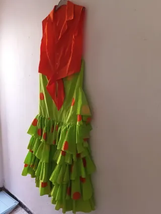 Falda flamenca verde lunares naranja