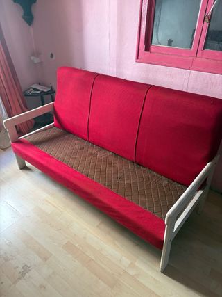 Sofá 3 plazas rojo y blanco
