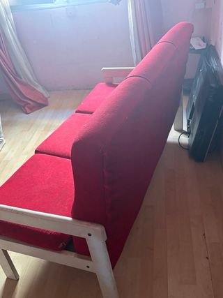 Sofá 3 plazas rojo y blanco