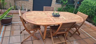 Conjunto Mesa y Sillas Teca Exterior
