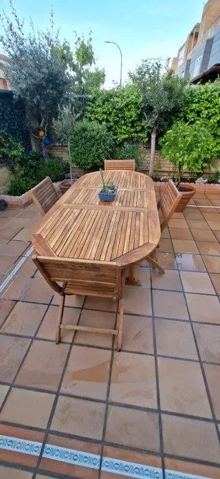 Conjunto Mesa y Sillas Teca Exterior