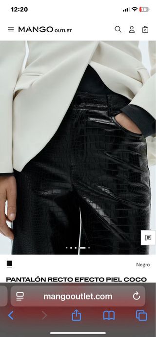 Pantalón Mango Recto Efecto Piel Coco Negro