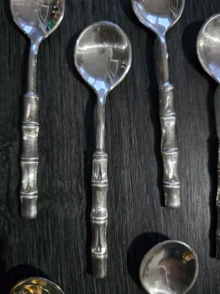 18 Cucharillas plateadas Vintage Estilo Bambú