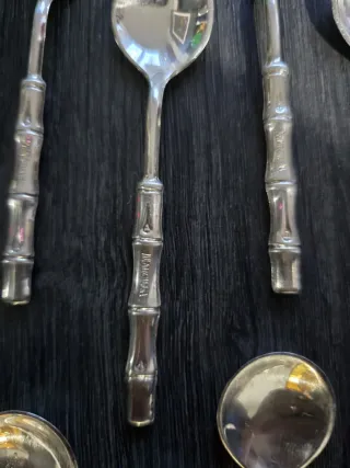 18 Cucharillas plateadas Vintage Estilo Bambú