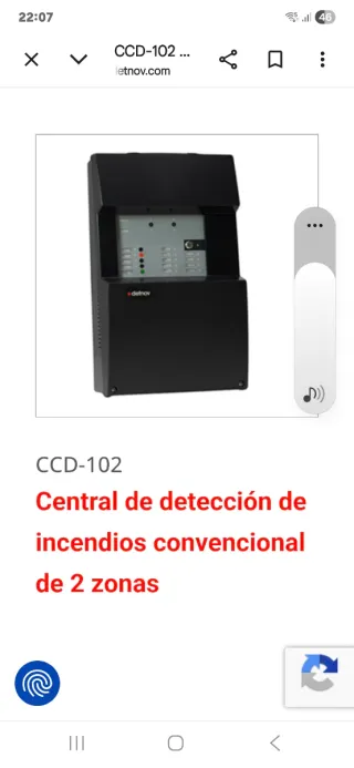 Central incendios Detnov CCD-102 2 zonas
