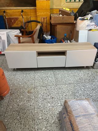 Mueble TV madera y blanco