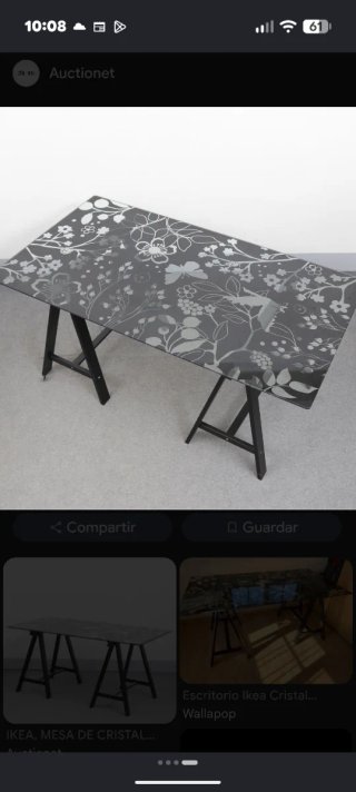 Mesa escritorio cristal negro con caballetes