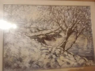 Quadro ad olio paesaggio invernale