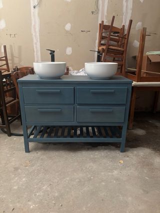 Mueble de baño doble lavabo azul