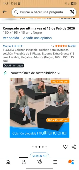 Colchón Plegable 160x195x15cm