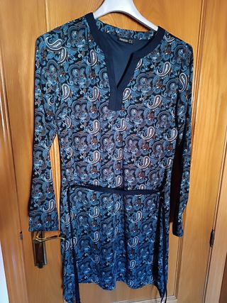 Vestido Janina estampado paisley azul y marrón tal