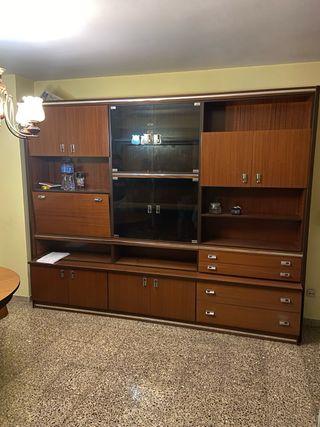 Mueble de salón modular madera y cristal