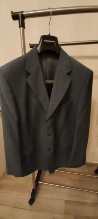Abito uomo gessato blu grigio taglia XXL