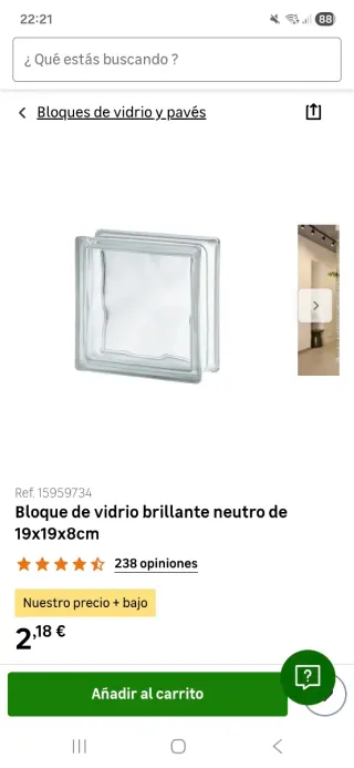 Bloque de vidrio brillante neutro 19x19x8cm