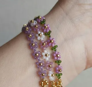 3 Pulseras Flores Cristal Morado