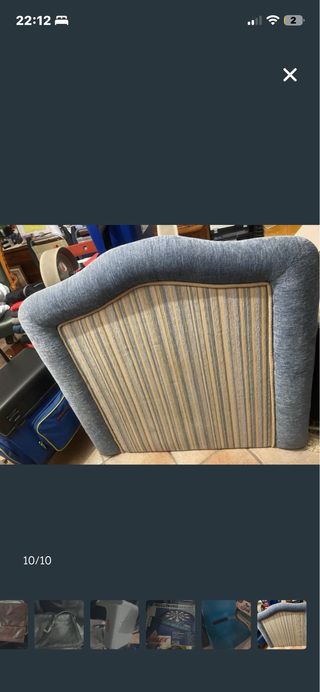 Cabecero de tela beige y azul