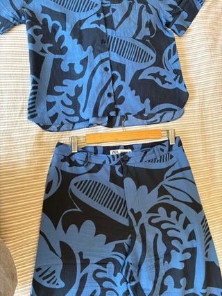 Conjunto Zara Estampado Azul Lino