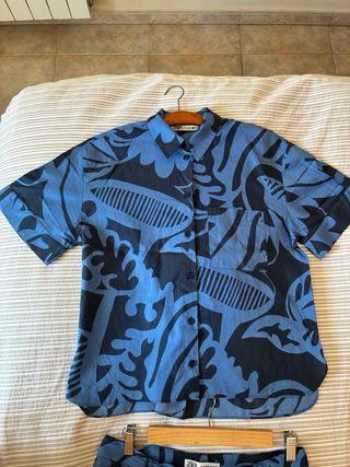 Conjunto Zara Estampado Azul Lino