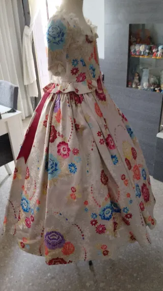Vestido Fallera Flores Damasco Oro Multicolor