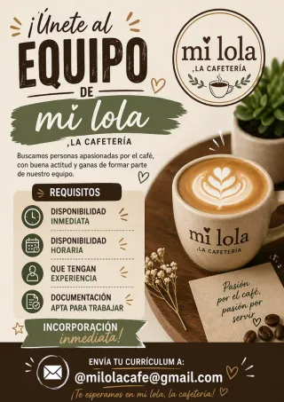 OFERTA DE TRABAJO CAFETERÍA EN ALCALÁ DE GUADAIRA