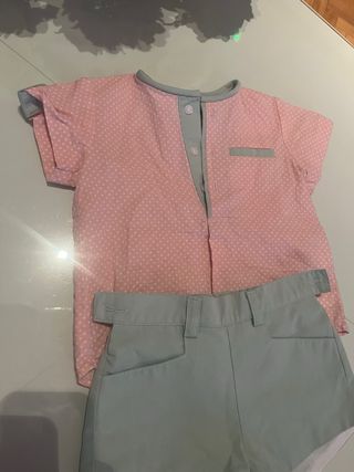 Conjunto bebé niña rosa lunares y gris