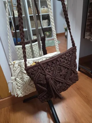 Borse in Macramè Marrone e Bianco
