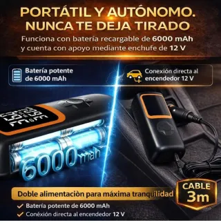 Compresor aire portatil coche, Batería 6000mAh