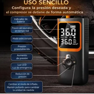 Compresor aire portatil coche, Batería 6000mAh