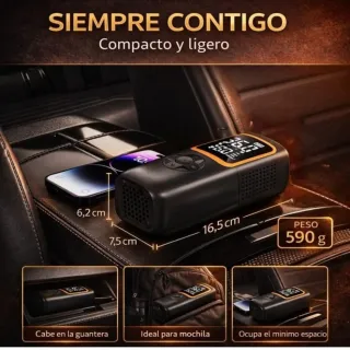 Compresor aire portatil coche, Batería 6000mAh