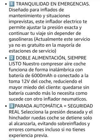 Compresor aire portatil coche, Batería 6000mAh
