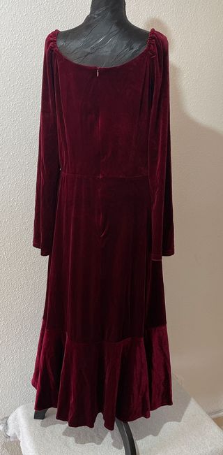 Vestido Terciopelo Rojo Elegante Fiesta Volantes