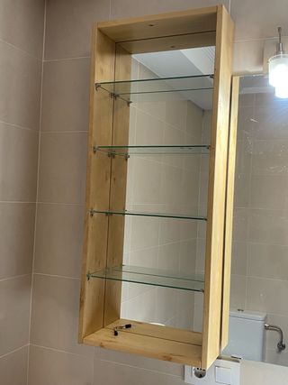 Mueble auxiliar baño madera y cristal