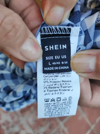 Mono Shein Talla L Cuadros Azul Blanco