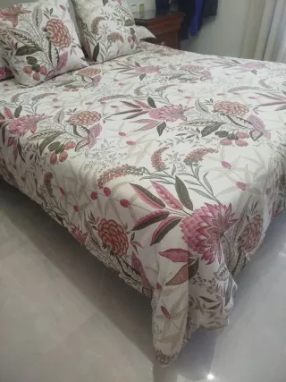 Funda Nórdica Floral Verde y Rosa