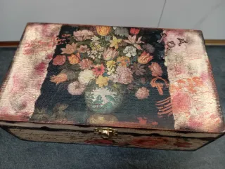 Caja madera artesanal vintage flores