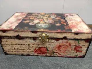 Caja madera artesanal vintage flores