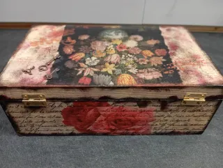 Caja madera artesanal vintage flores