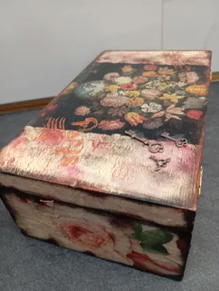 Caja madera artesanal vintage flores