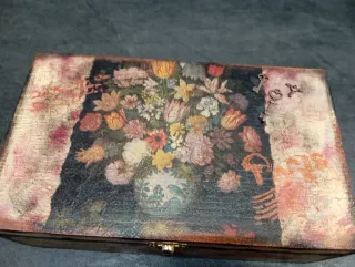 Caja madera artesanal vintage flores