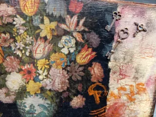 Caja madera artesanal vintage flores