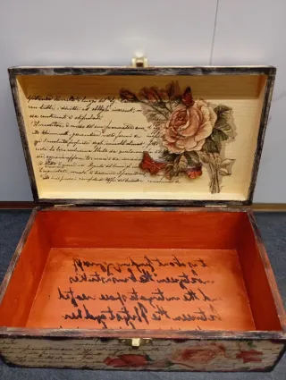 Caja madera artesanal vintage flores