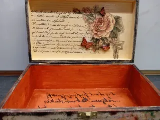 Caja madera artesanal vintage flores