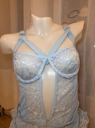 Conjunto Lencería Encaje Azul y Blanco