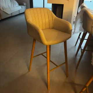 Taburete de bar ADSLEV tela beige/roble